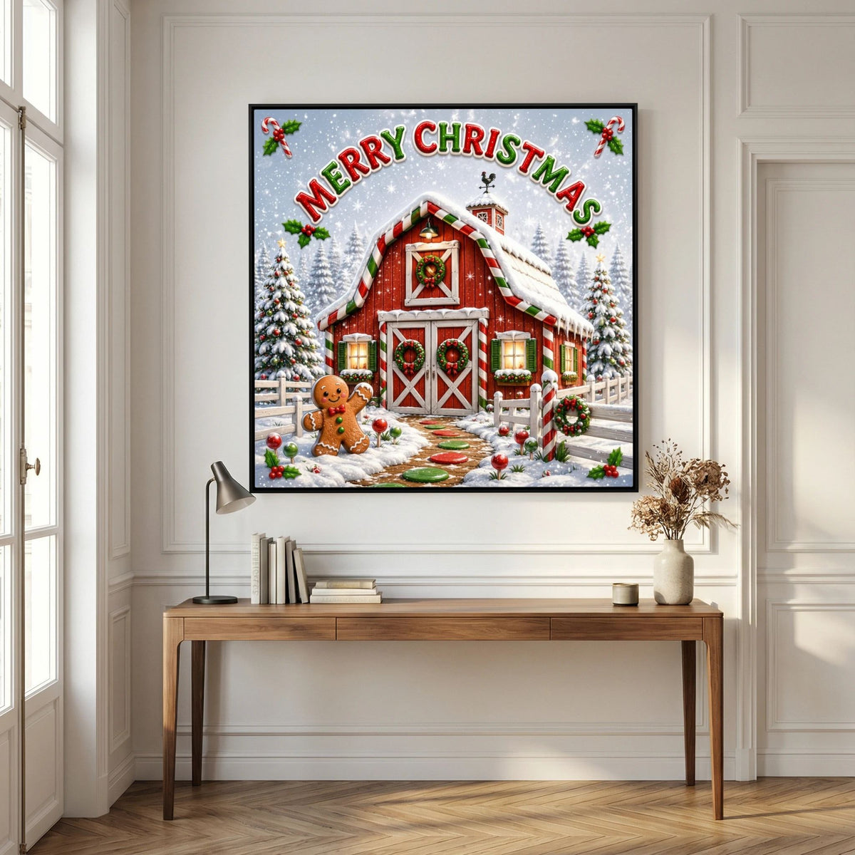 Merry Christmas Wall Art Canvas, Christmas Wall Decor, Festive Holiday Canvas Print, Christmas Home Decor, Seasonal Wall Art
