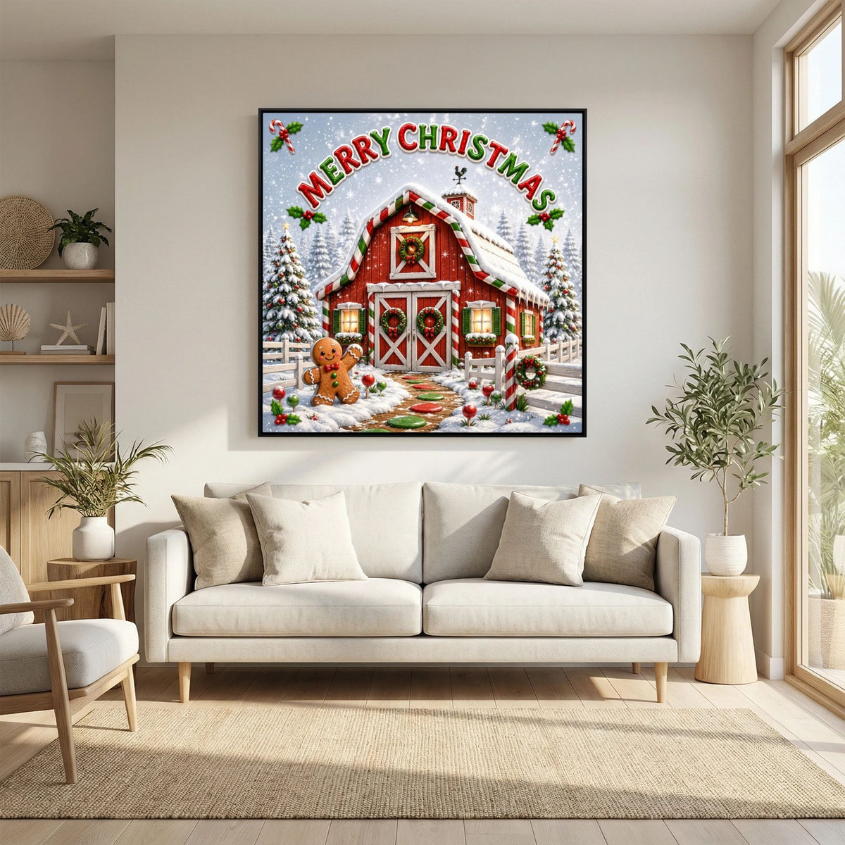 Merry Christmas Wall Art Canvas, Christmas Wall Decor, Festive Holiday Canvas Print, Christmas Home Decor, Seasonal Wall Art