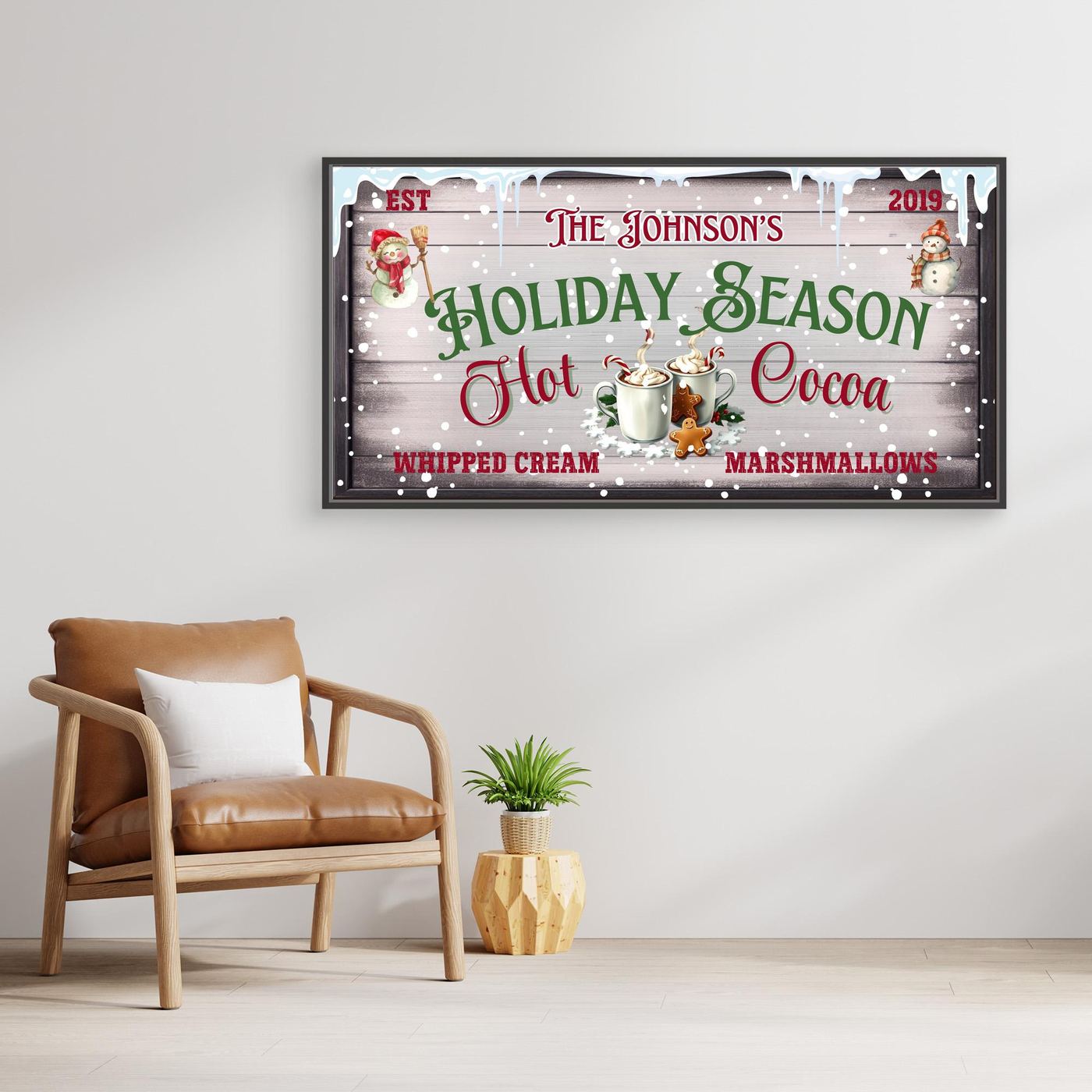 Personalized Christmas Canvas wall art Hot Cocoa Holiday Season