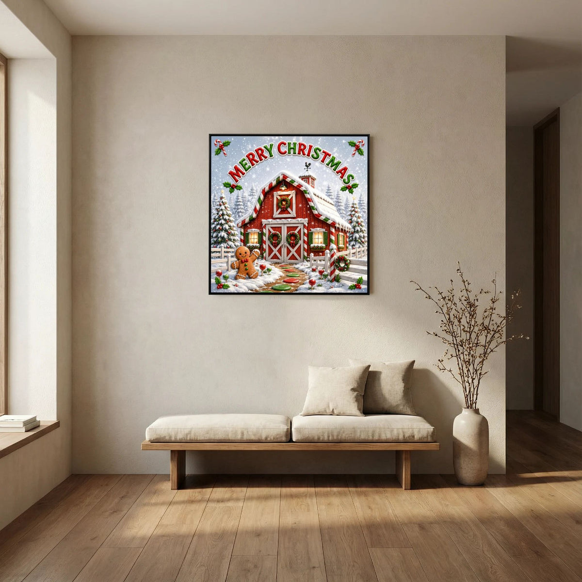 Merry Christmas Wall Art Canvas, Christmas Wall Decor, Festive Holiday Canvas Print, Christmas Home Decor, Seasonal Wall Art
