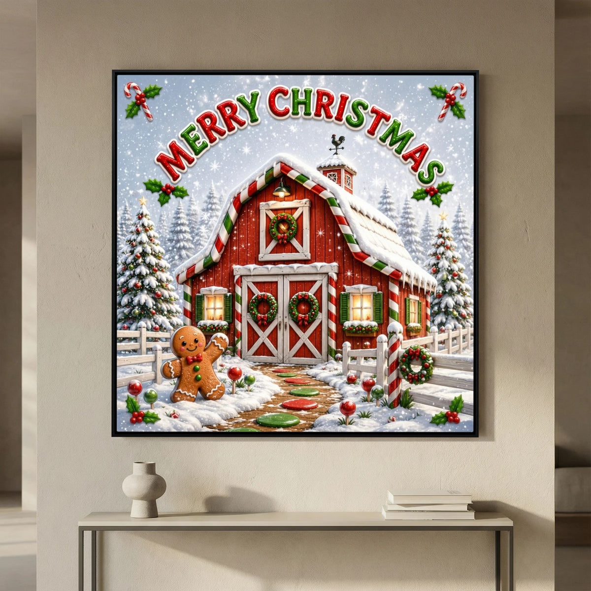 Merry Christmas Wall Art Canvas, Christmas Wall Decor, Festive Holiday Canvas Print, Christmas Home Decor, Seasonal Wall Art