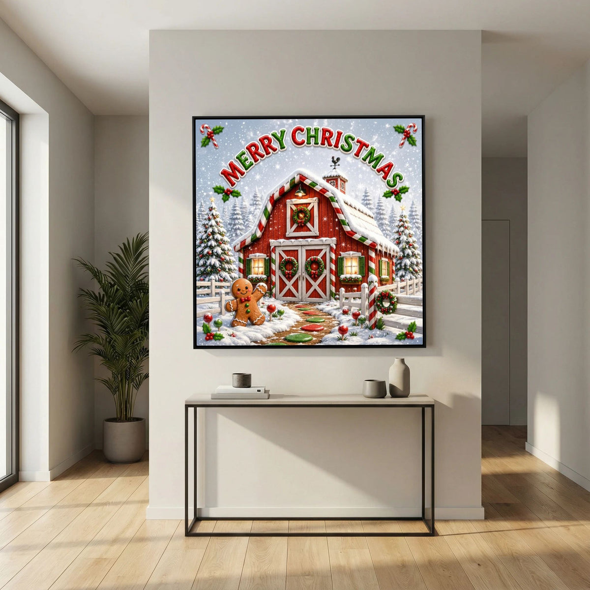 Merry Christmas Wall Art Canvas, Christmas Wall Decor, Festive Holiday Canvas Print, Christmas Home Decor, Seasonal Wall Art