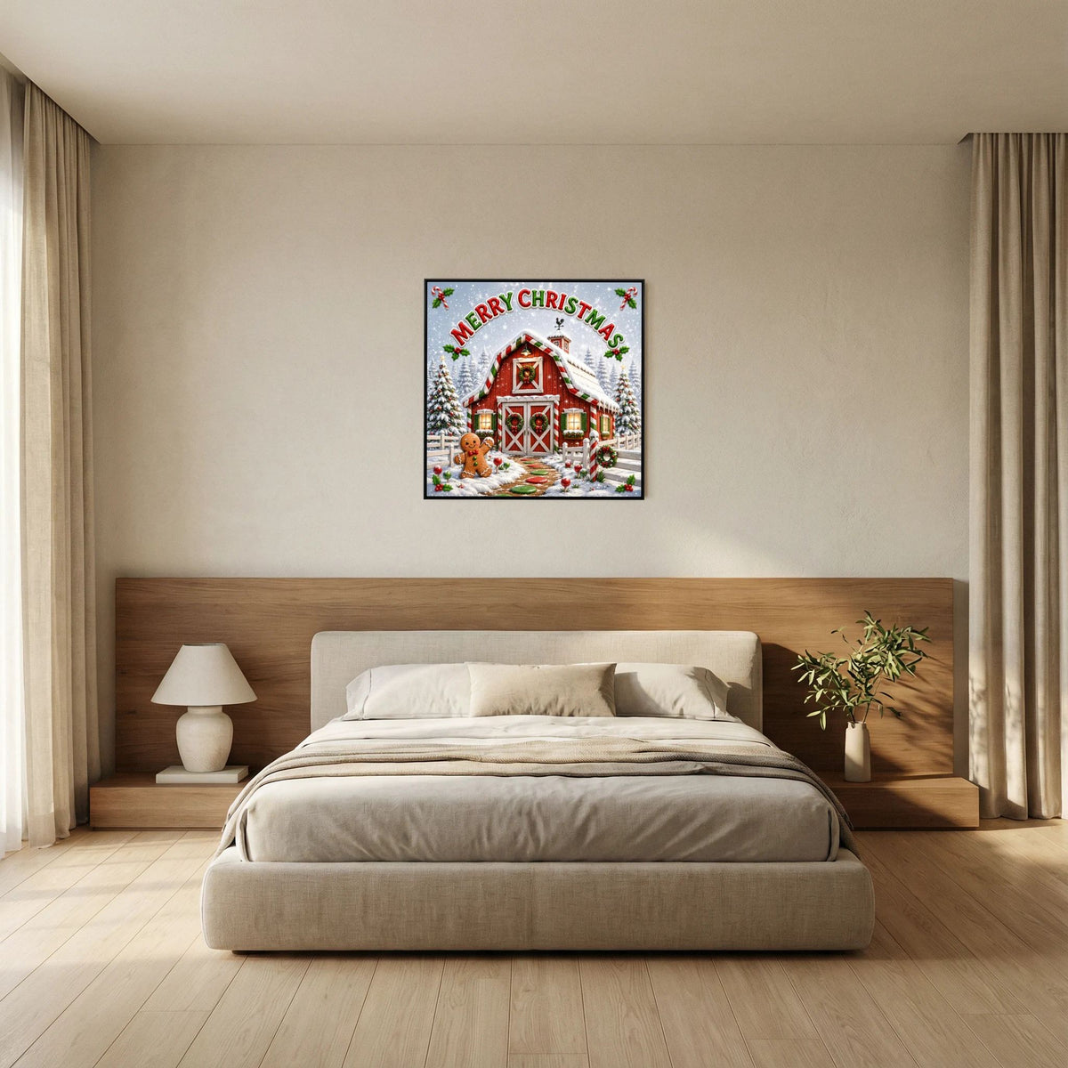 Merry Christmas Wall Art Canvas, Christmas Wall Decor, Festive Holiday Canvas Print, Christmas Home Decor, Seasonal Wall Art
