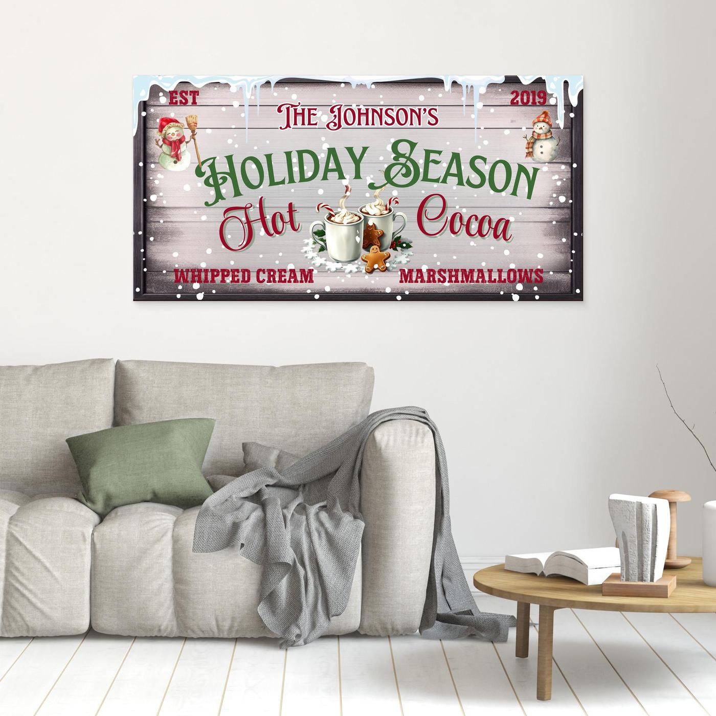 Personalized Christmas Canvas wall art Hot Cocoa Holiday Season