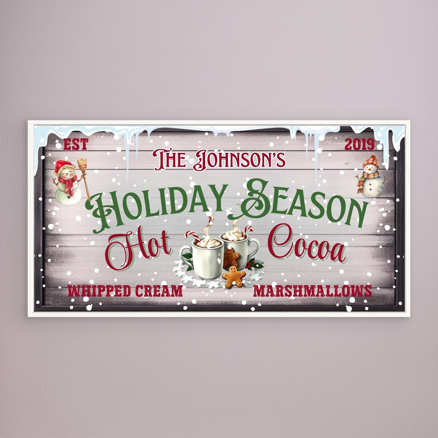 Personalized Christmas Canvas wall art Hot Cocoa Holiday Season