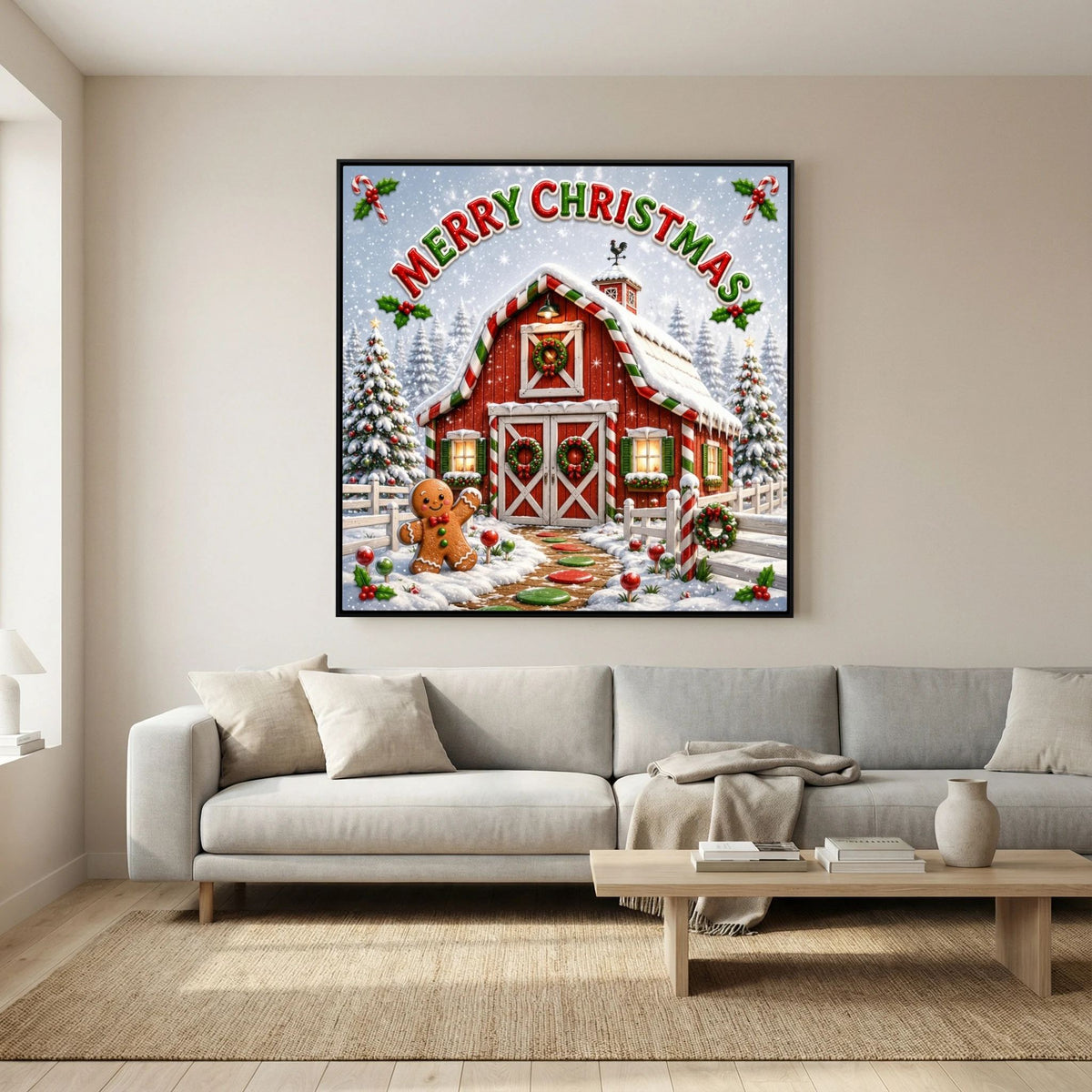 Merry Christmas Wall Art Canvas, Christmas Wall Decor, Festive Holiday Canvas Print, Christmas Home Decor, Seasonal Wall Art