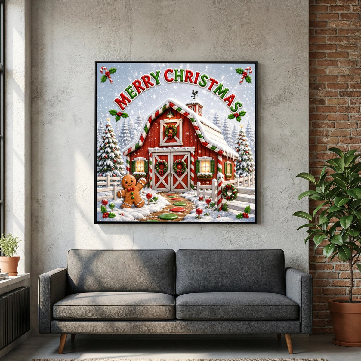 Merry Christmas Wall Art Canvas, Christmas Wall Decor, Festive Holiday Canvas Print, Christmas Home Decor, Seasonal Wall Art