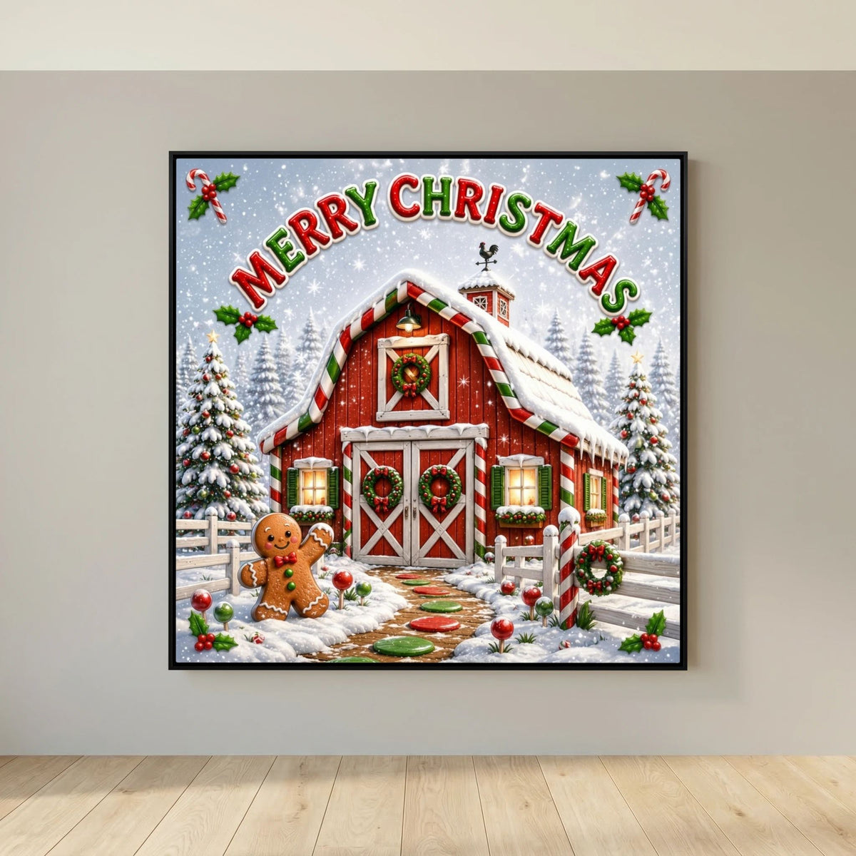 Merry Christmas Wall Art Canvas, Christmas Wall Decor, Festive Holiday Canvas Print, Christmas Home Decor, Seasonal Wall Art