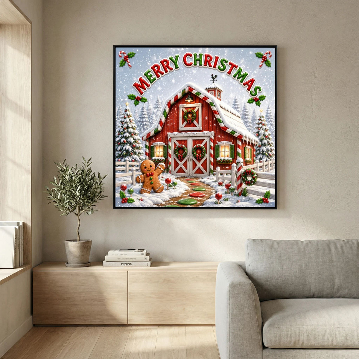 Merry Christmas Wall Art Canvas, Christmas Wall Decor, Festive Holiday Canvas Print, Christmas Home Decor, Seasonal Wall Art