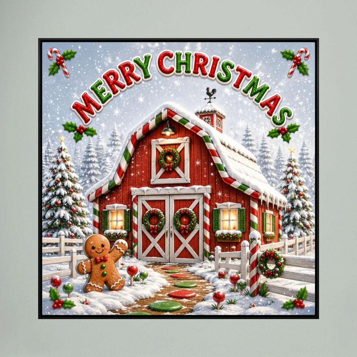 Merry Christmas Wall Art Canvas, Christmas Wall Decor, Festive Holiday Canvas Print, Christmas Home Decor, Seasonal Wall Art