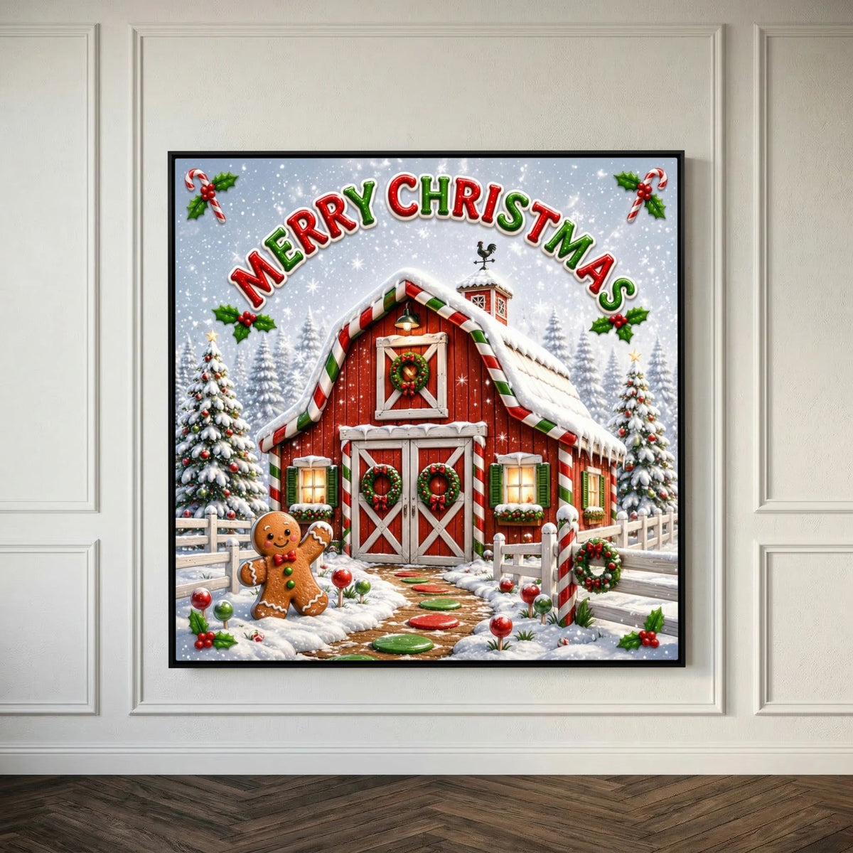 Merry Christmas Wall Art Canvas, Christmas Wall Decor, Festive Holiday Canvas Print, Christmas Home Decor, Seasonal Wall Art