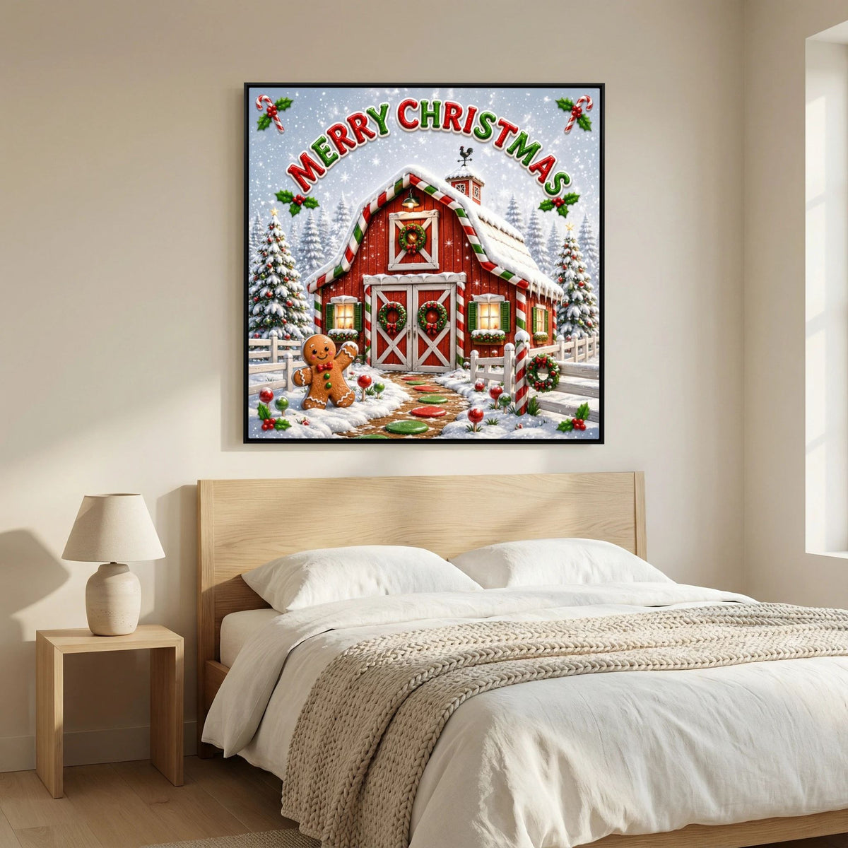 Merry Christmas Wall Art Canvas, Christmas Wall Decor, Festive Holiday Canvas Print, Christmas Home Decor, Seasonal Wall Art