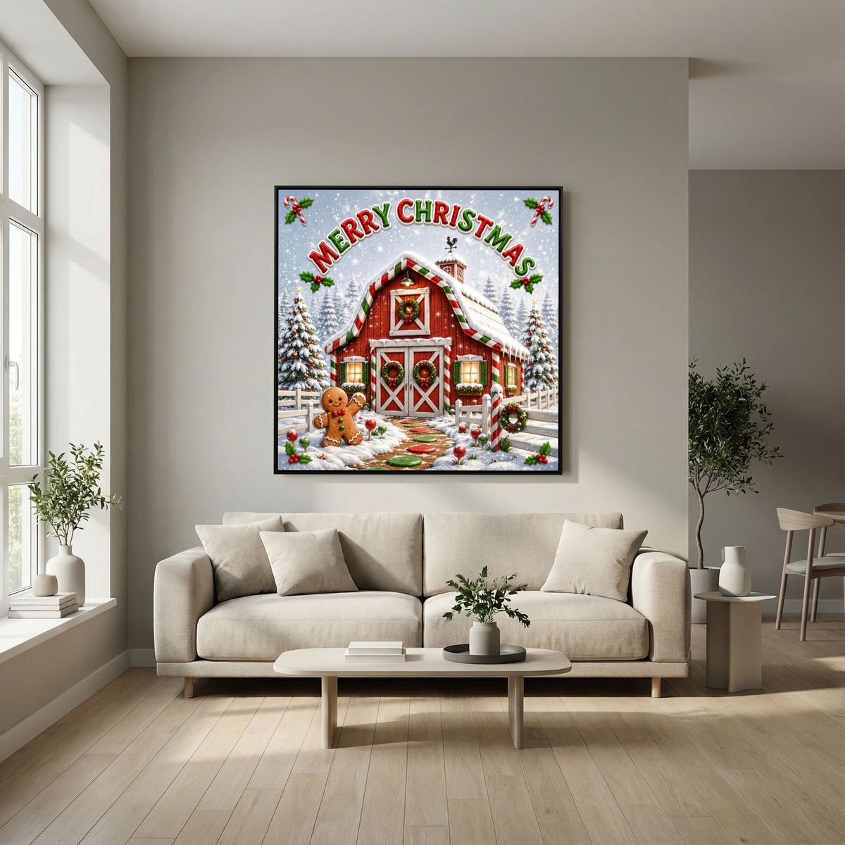 Merry Christmas Wall Art Canvas, Christmas Wall Decor, Festive Holiday Canvas Print, Christmas Home Decor, Seasonal Wall Art