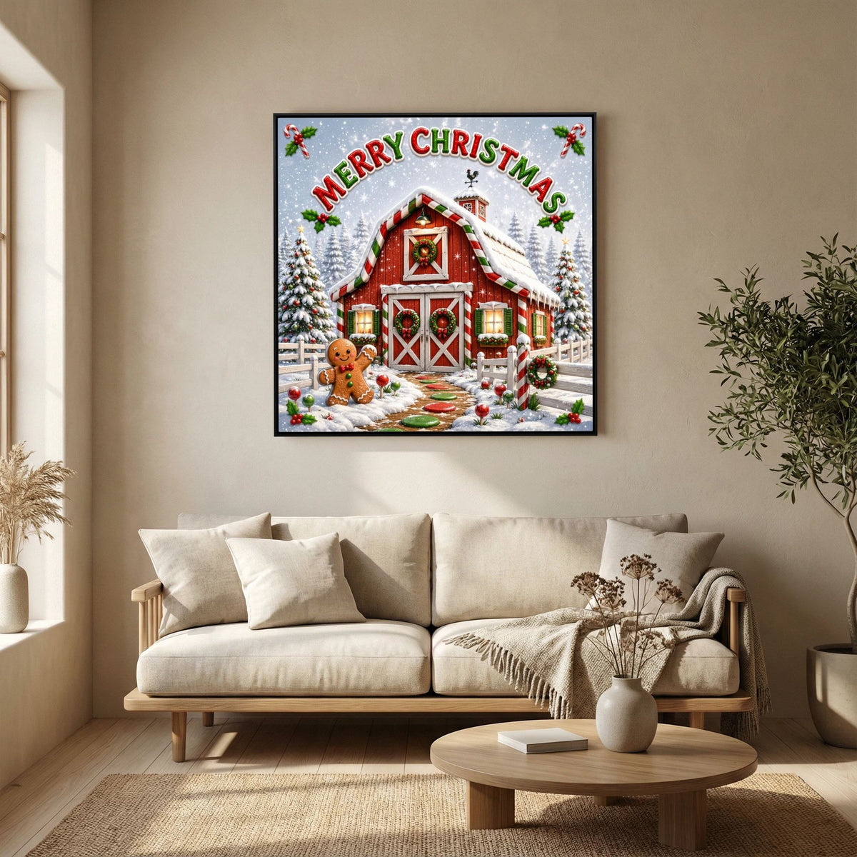 Merry Christmas Wall Art Canvas, Christmas Wall Decor, Festive Holiday Canvas Print, Christmas Home Decor, Seasonal Wall Art