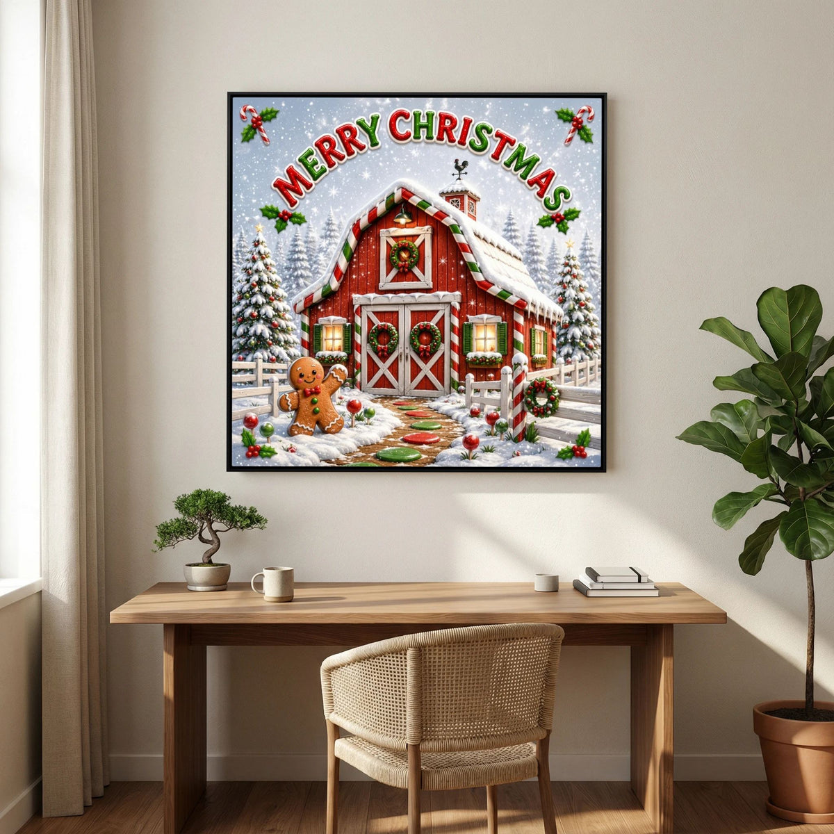 Merry Christmas Wall Art Canvas, Christmas Wall Decor, Festive Holiday Canvas Print, Christmas Home Decor, Seasonal Wall Art
