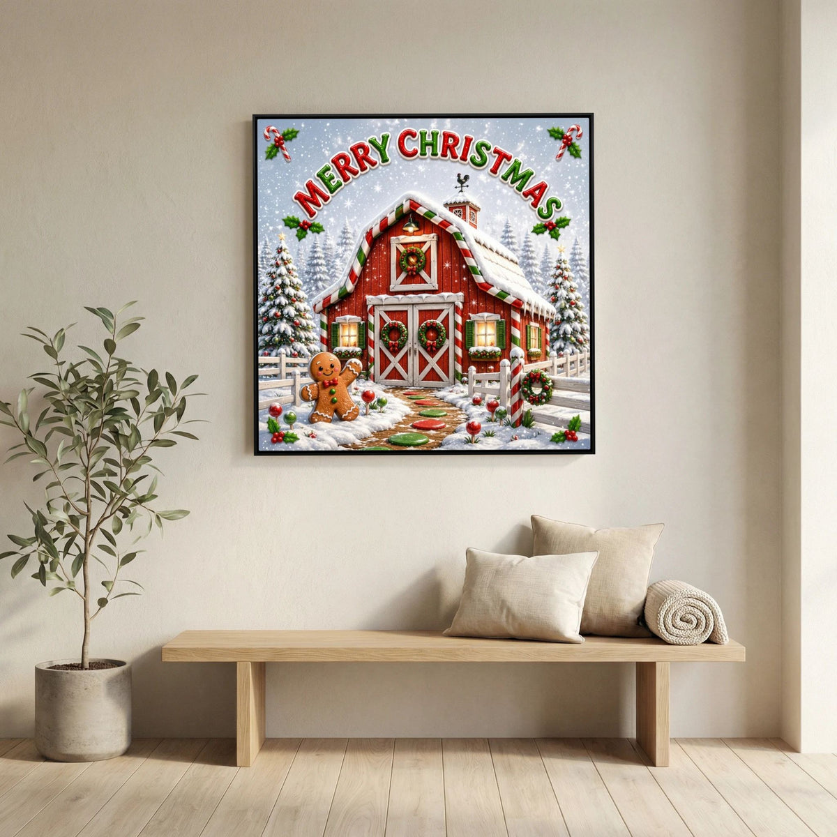 Merry Christmas Wall Art Canvas, Christmas Wall Decor, Festive Holiday Canvas Print, Christmas Home Decor, Seasonal Wall Art
