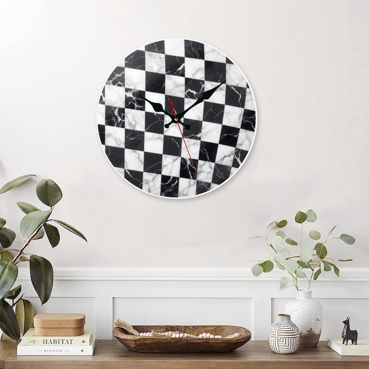 Modern Black and White Checkered Acrylic Clock – Granite Look Wall Decor - JewelryLuxeUS.Shop