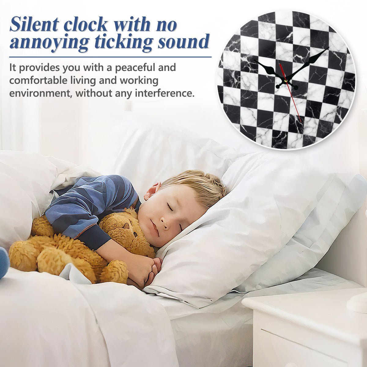 Modern Black and White Checkered Acrylic Clock – Granite Look Wall Decor - JewelryLuxeUS.Shop