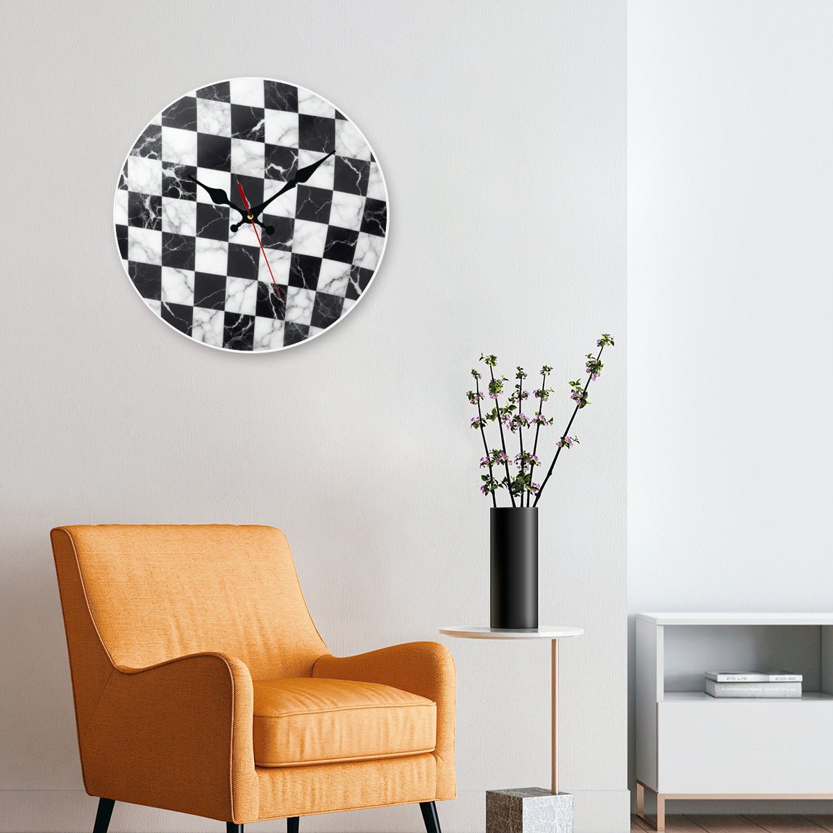 Modern Black and White Checkered Acrylic Clock – Granite Look Wall Decor - JewelryLuxeUS.Shop