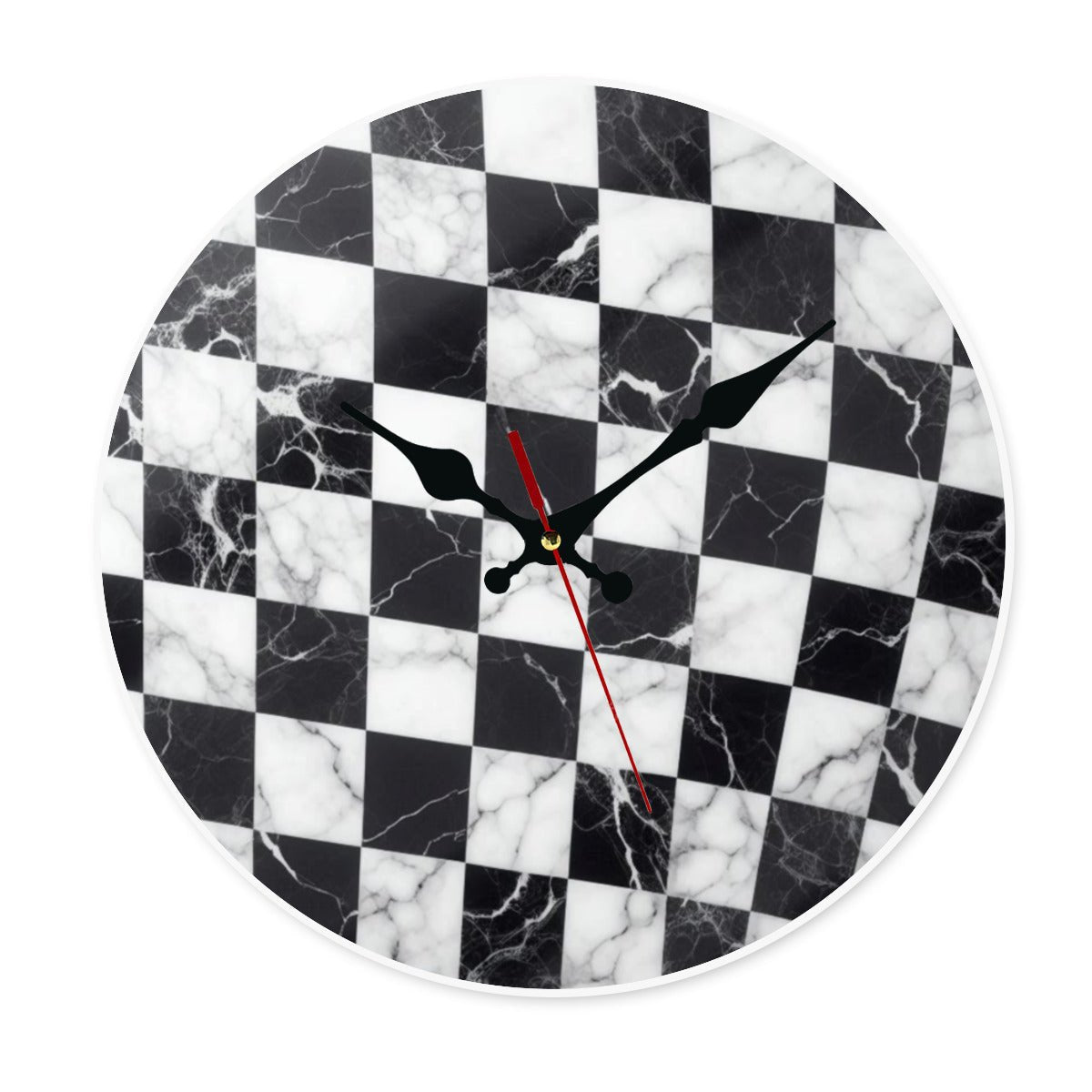 Modern Black and White Checkered Acrylic Clock – Granite Look Wall Decor - JewelryLuxeUS.Shop