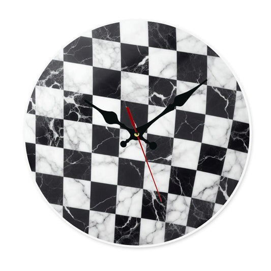 Modern Black and White Checkered Acrylic Clock – Granite Look Wall Decor - JewelryLuxeUS.Shop