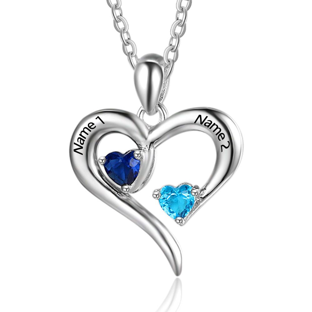 925 Silver Jewelry Two Birthstones Heart Name Necklace by cmoffer