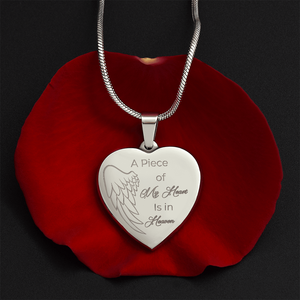 Personalized Engraved Heart Necklace A piece of my Heart is in Heaven - JewelryLuxeUS.Shop