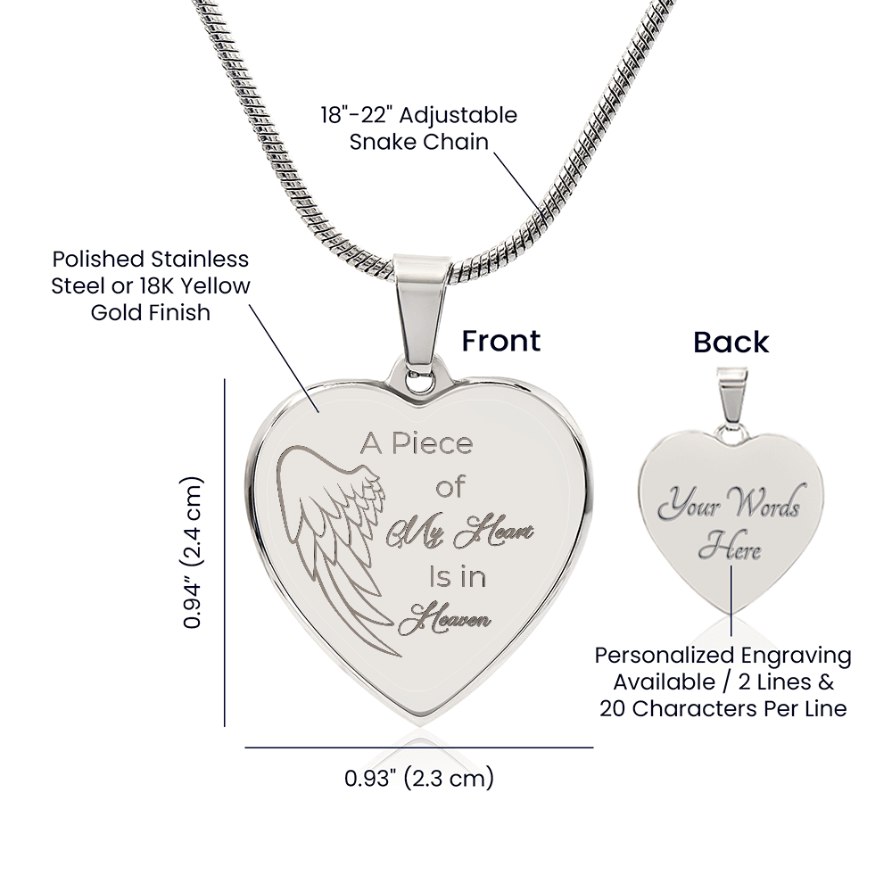 Personalized Engraved Heart Necklace A piece of my Heart is in Heaven - JewelryLuxeUS.Shop