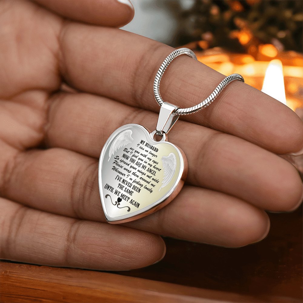 Personalized Husband Memorial Heart Necklace: Angel Memory Keepsake - JewelryLuxeUS.Shop