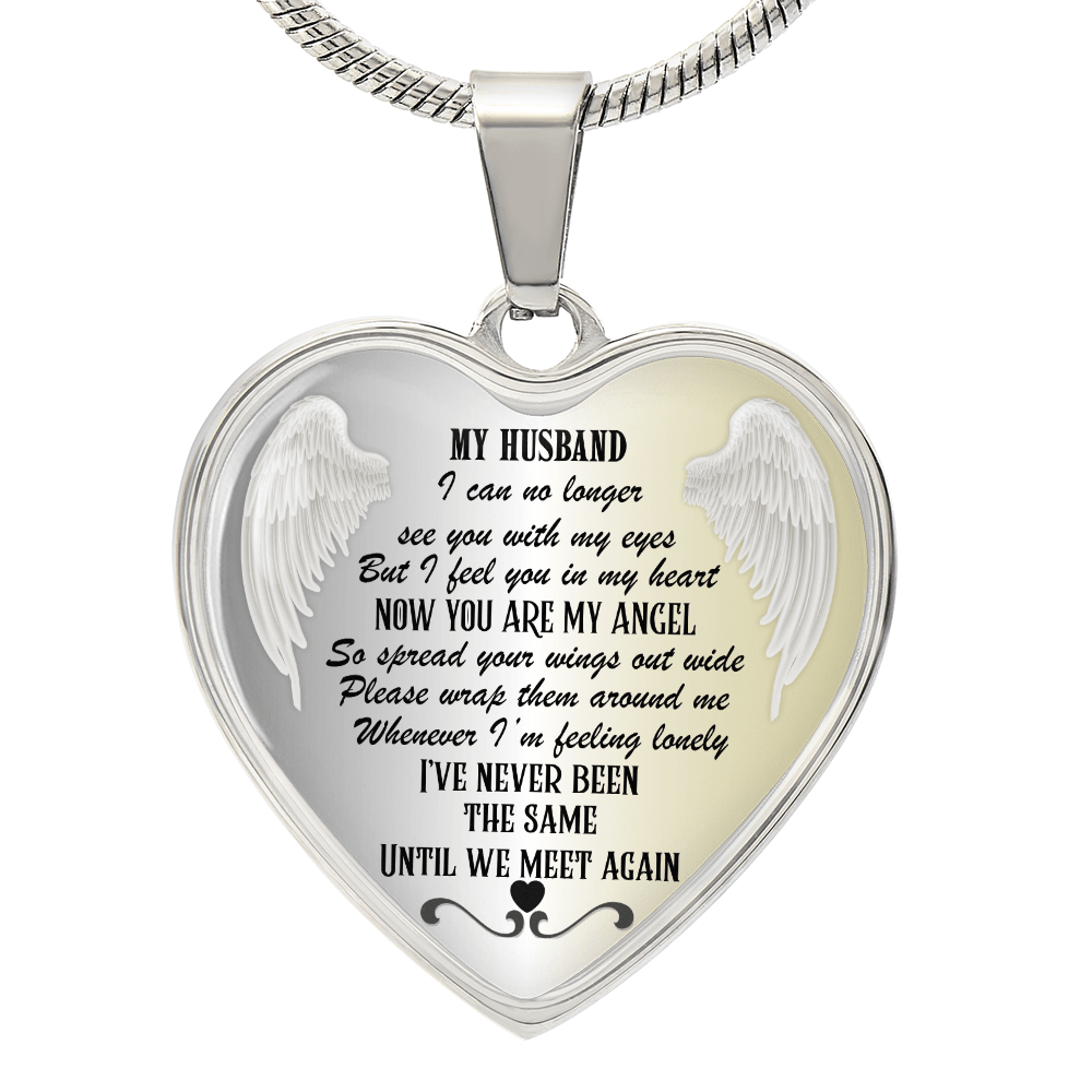 Personalized Husband Memorial Heart Necklace: Angel Memory Keepsake - JewelryLuxeUS.Shop