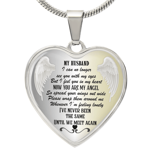 Personalized Husband Memorial Heart Necklace: Angel Memory Keepsake - JewelryLuxeUS.Shop