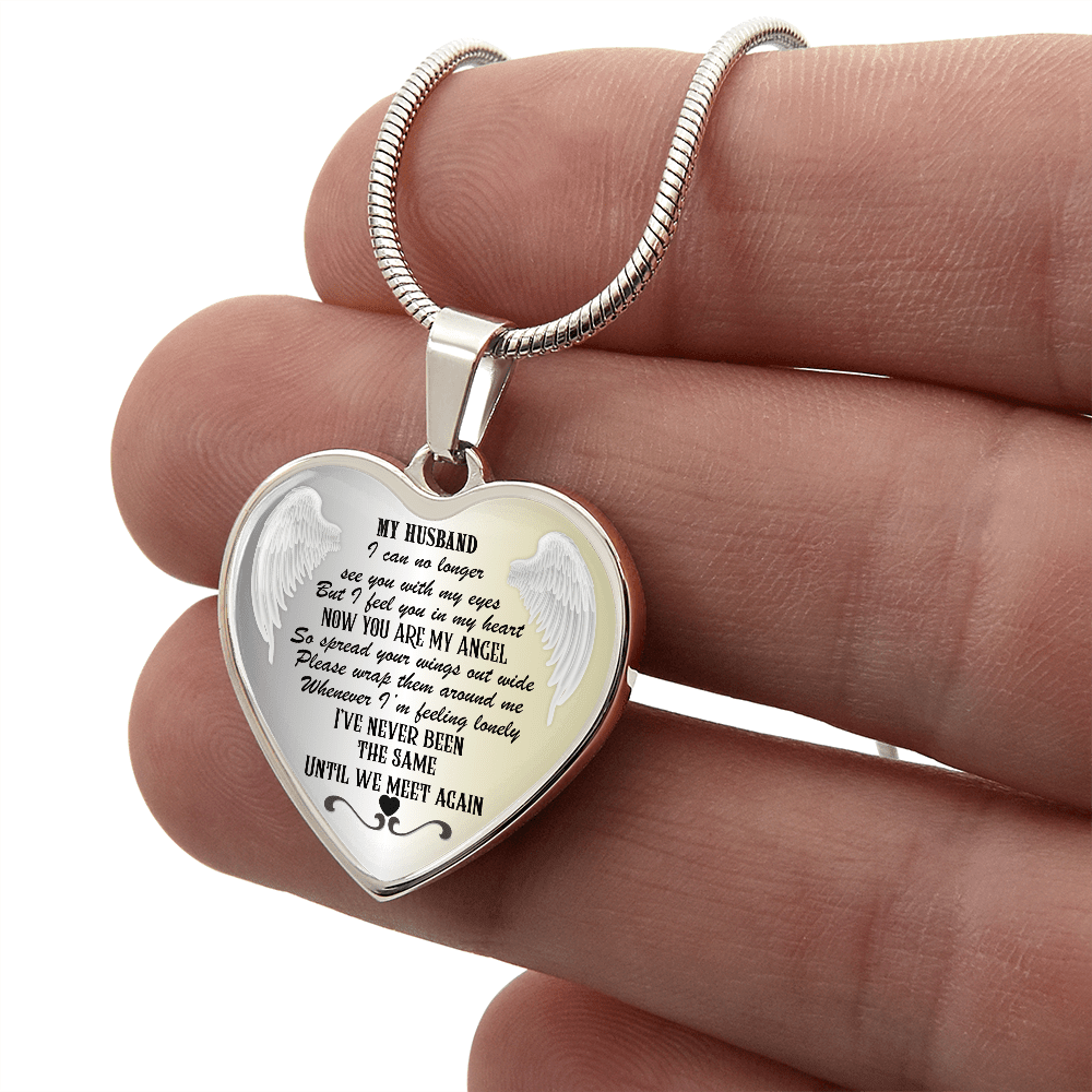 Personalized Husband Memorial Heart Necklace: Angel Memory Keepsake - JewelryLuxeUS.Shop
