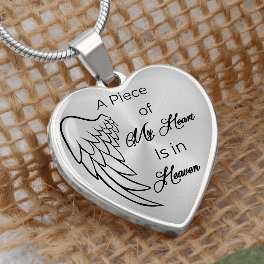 Personalized Luxury Graphic Heart Necklace A piece of my Heart is in Heaven - JewelryLuxeUS.Shop