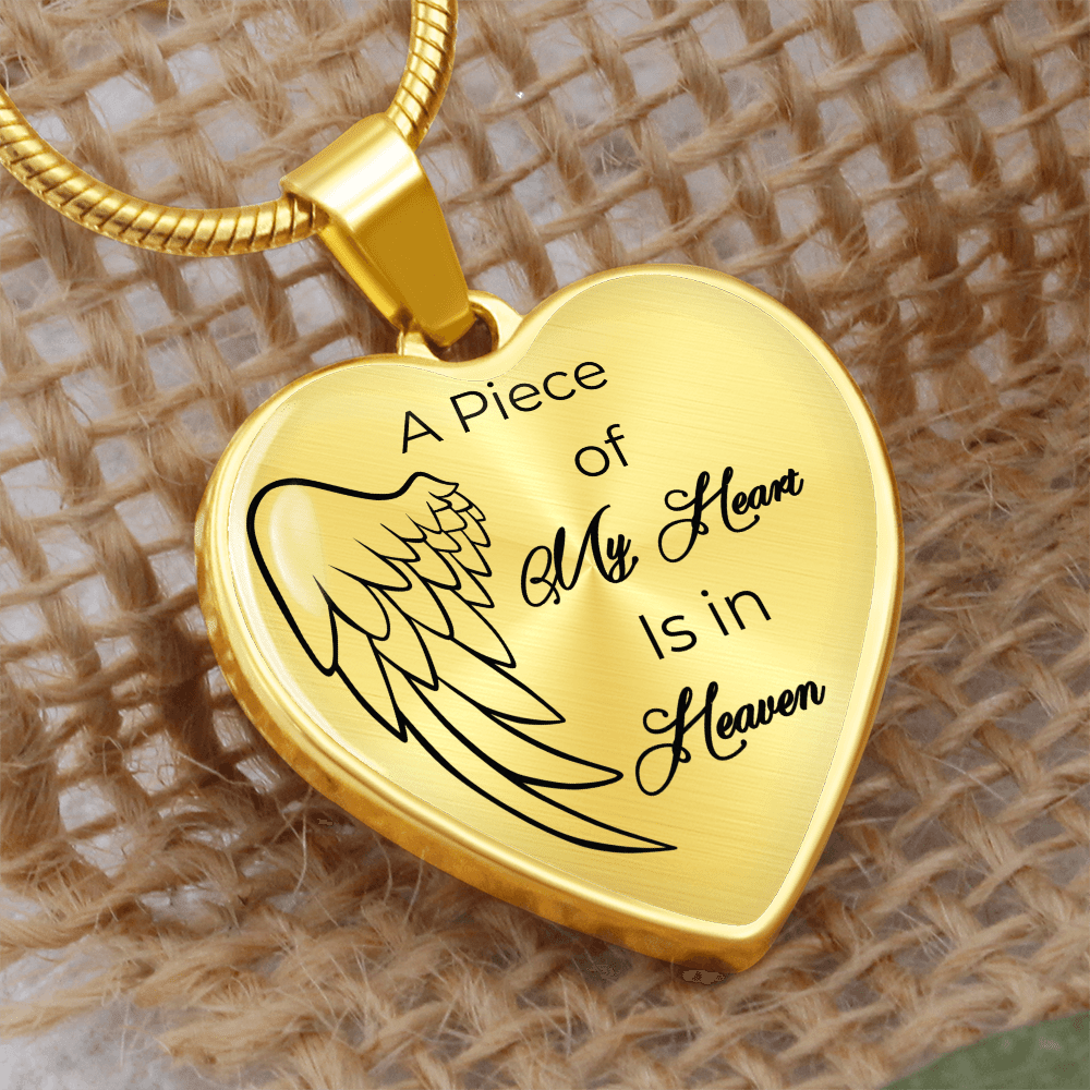 Personalized Luxury Graphic Heart Necklace A piece of my Heart is in Heaven - JewelryLuxeUS.Shop