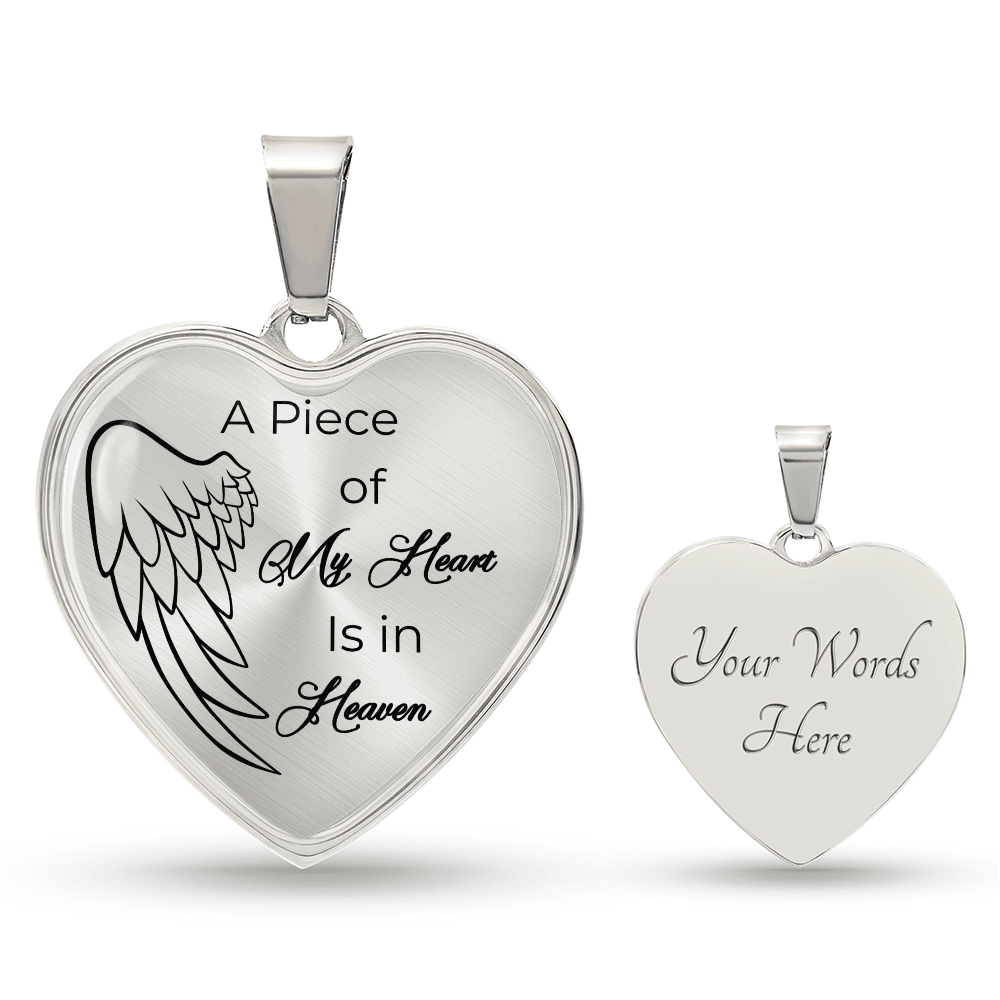 Personalized Luxury Graphic Heart Necklace A piece of my Heart is in Heaven - JewelryLuxeUS.Shop