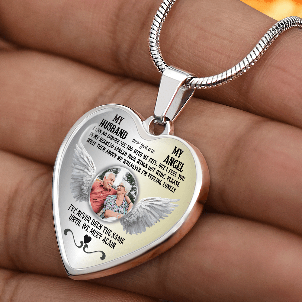 Personalized Memorial Photo Heart Necklace, Husband Loss Remembrance Gift, Custom Sympathy Jewelry, In Loving Memory Keepsake - JewelryLuxeUS.Shop