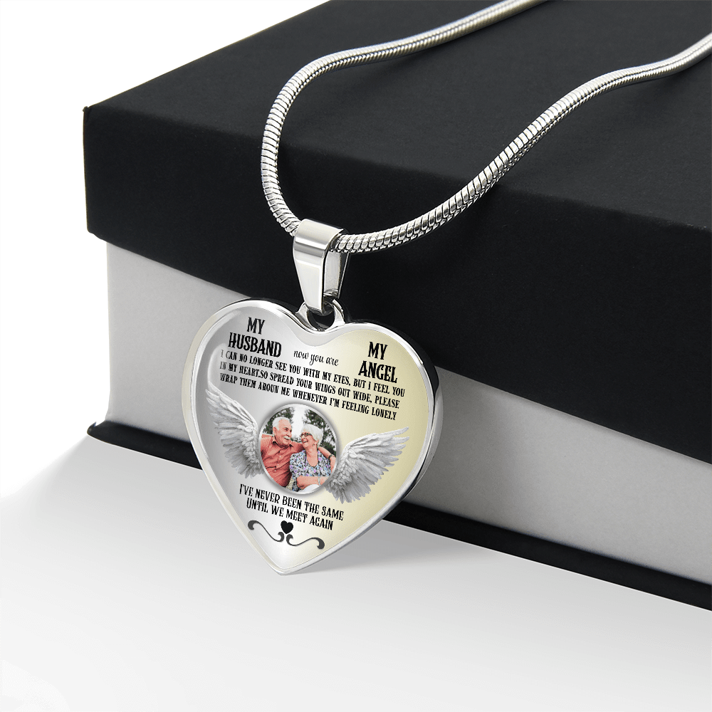 Personalized Memorial Photo Heart Necklace, Husband Loss Remembrance Gift, Custom Sympathy Jewelry, In Loving Memory Keepsake - JewelryLuxeUS.Shop