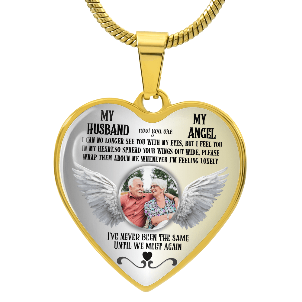 Personalized Memorial Photo Heart Necklace, Husband Loss Remembrance Gift, Custom Sympathy Jewelry, In Loving Memory Keepsake - JewelryLuxeUS.Shop