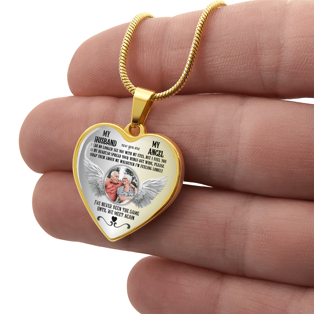 Personalized Memorial Photo Heart Necklace, Husband Loss Remembrance Gift, Custom Sympathy Jewelry, In Loving Memory Keepsake - JewelryLuxeUS.Shop