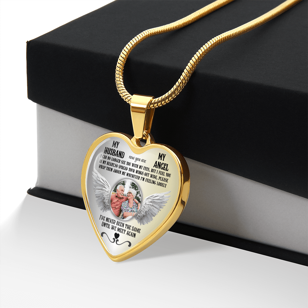 Personalized Memorial Photo Heart Necklace, Husband Loss Remembrance Gift, Custom Sympathy Jewelry, In Loving Memory Keepsake - JewelryLuxeUS.Shop