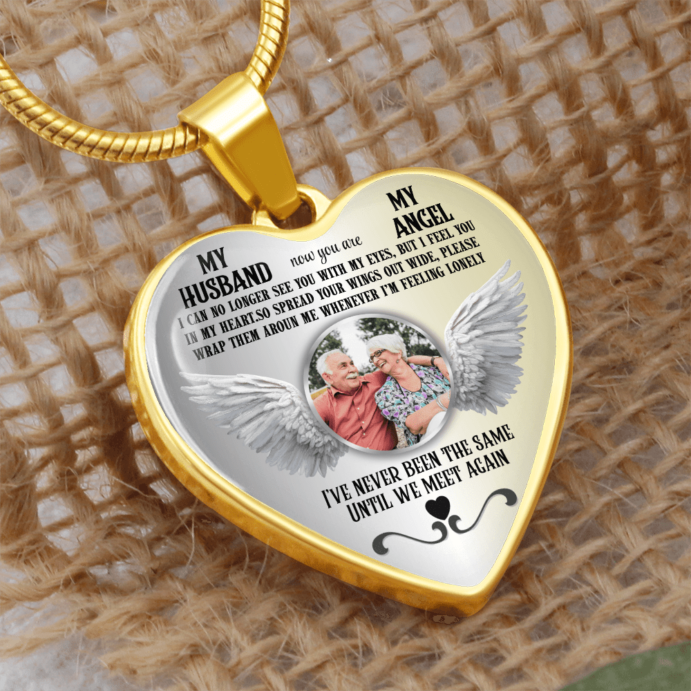 Personalized Memorial Photo Heart Necklace, Husband Loss Remembrance Gift, Custom Sympathy Jewelry, In Loving Memory Keepsake - JewelryLuxeUS.Shop