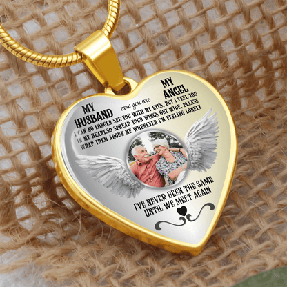Personalized Memorial Photo Heart Necklace, Husband Loss Remembrance Gift, Custom Sympathy Jewelry, In Loving Memory Keepsake - JewelryLuxeUS.Shop