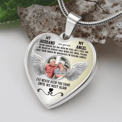 Personalized Memorial Photo Heart Necklace, Husband Loss Remembrance Gift, Custom Sympathy Jewelry, In Loving Memory Keepsake - JewelryLuxeUS.Shop