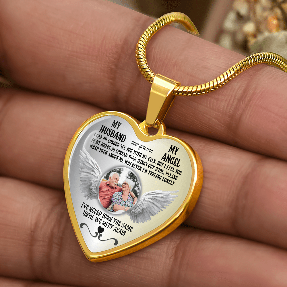 Personalized Memorial Photo Heart Necklace, Husband Loss Remembrance Gift, Custom Sympathy Jewelry, In Loving Memory Keepsake - JewelryLuxeUS.Shop