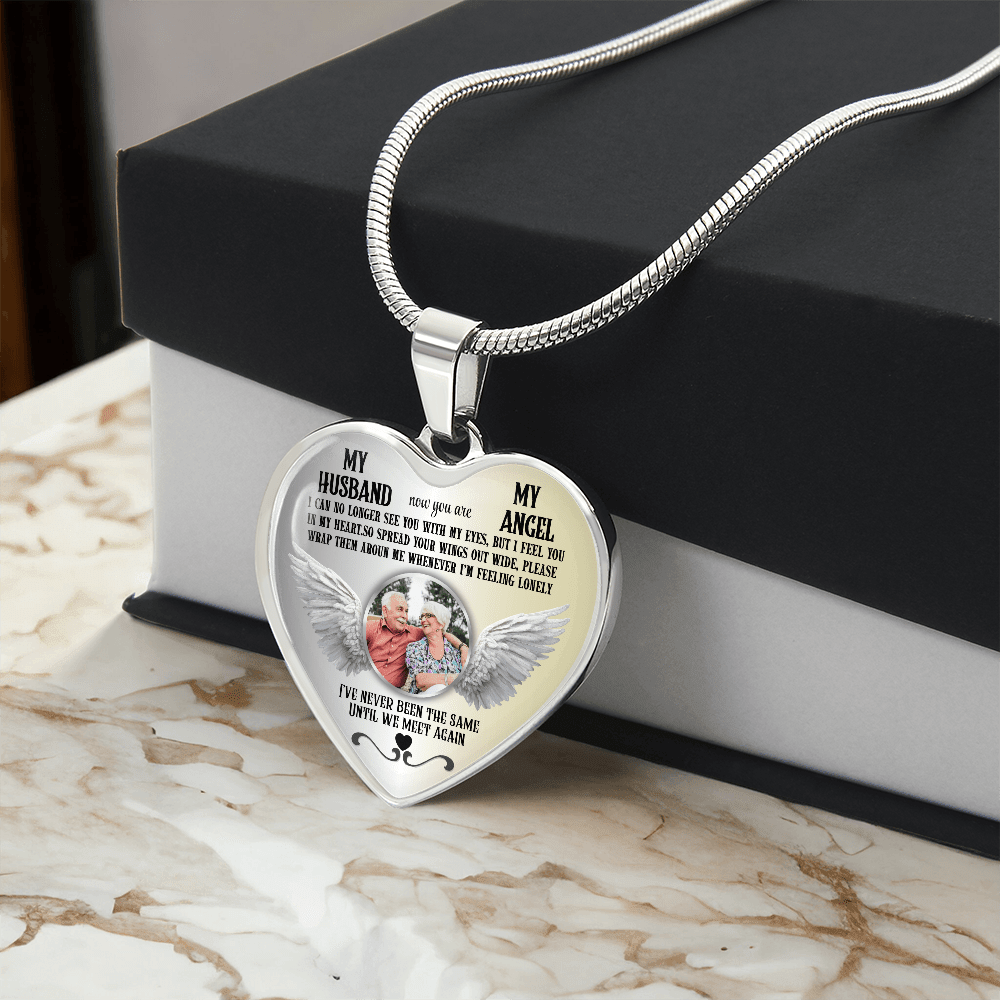 Personalized Memorial Photo Heart Necklace, Husband Loss Remembrance Gift, Custom Sympathy Jewelry, In Loving Memory Keepsake - JewelryLuxeUS.Shop