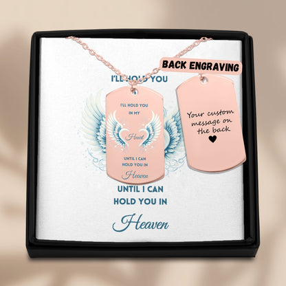 18K rose gold plated men’s tag necklace with angel wings and heart design, personalized back engraving option, gift box.