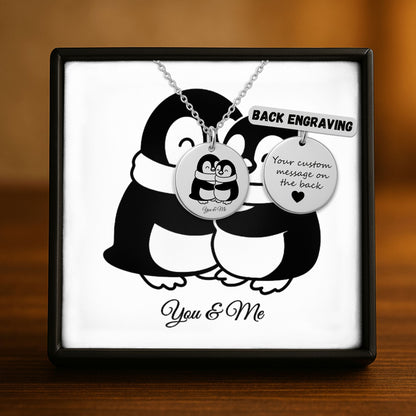 Personalized Penguin Coin Necklace for Couples – Custom Valentine Jewelry