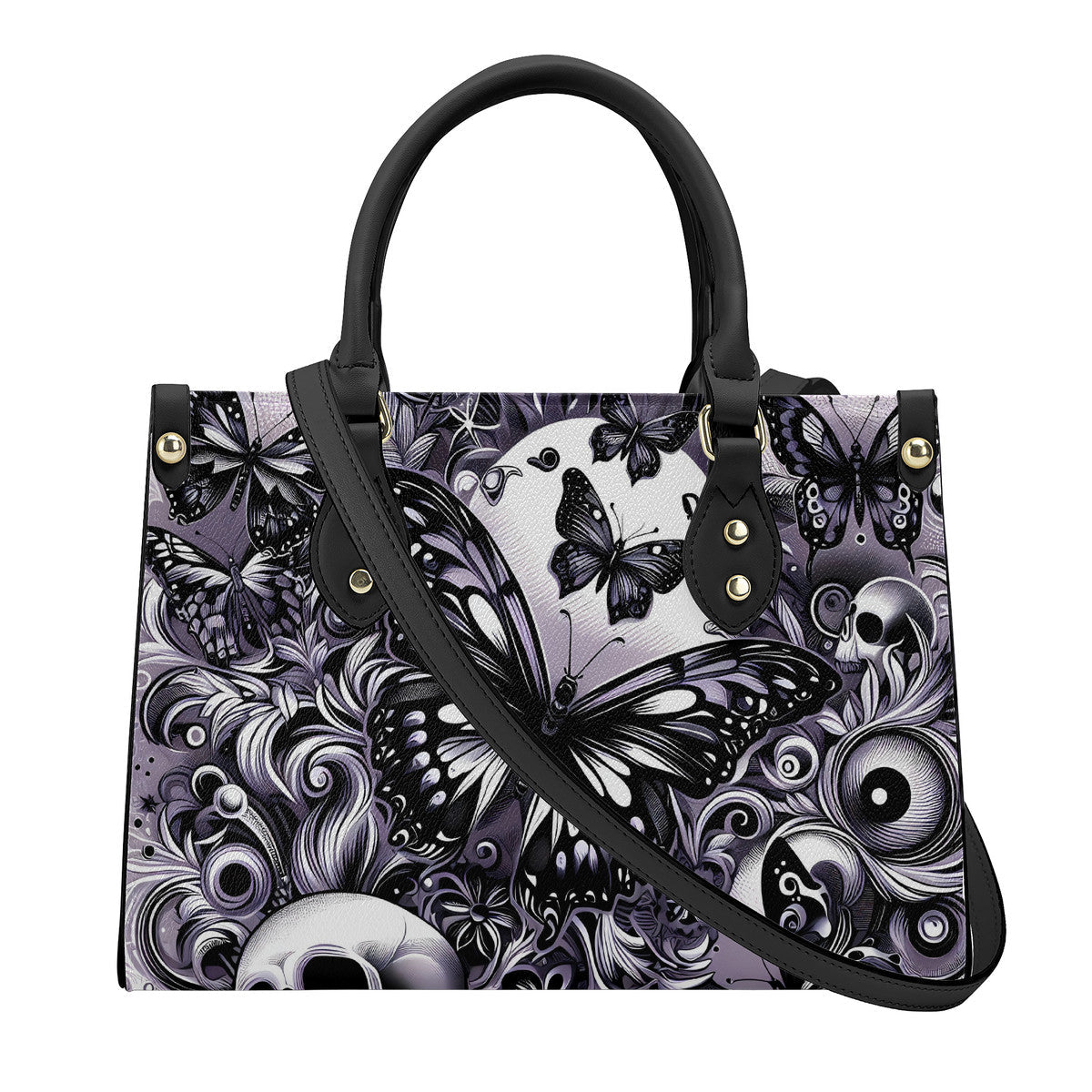 Skull and Butterflies Luxury Women PU Tote Bag - Black JewelryLuxeUS.Shop
