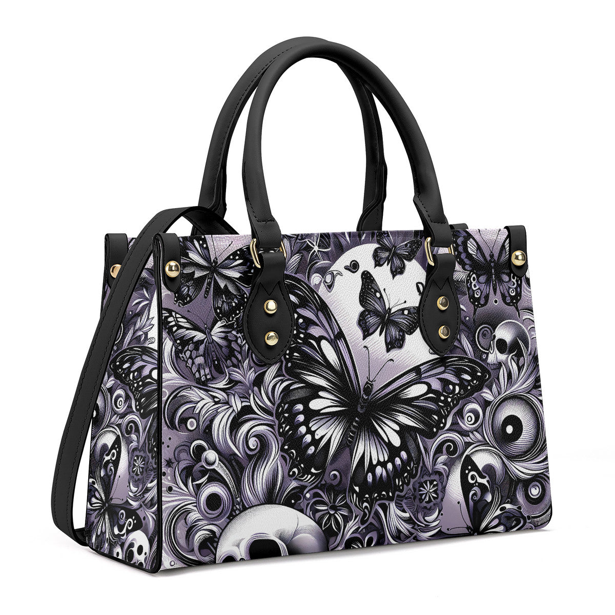 Skull and Butterflies Luxury Women PU Tote Bag - Black JewelryLuxeUS.Shop