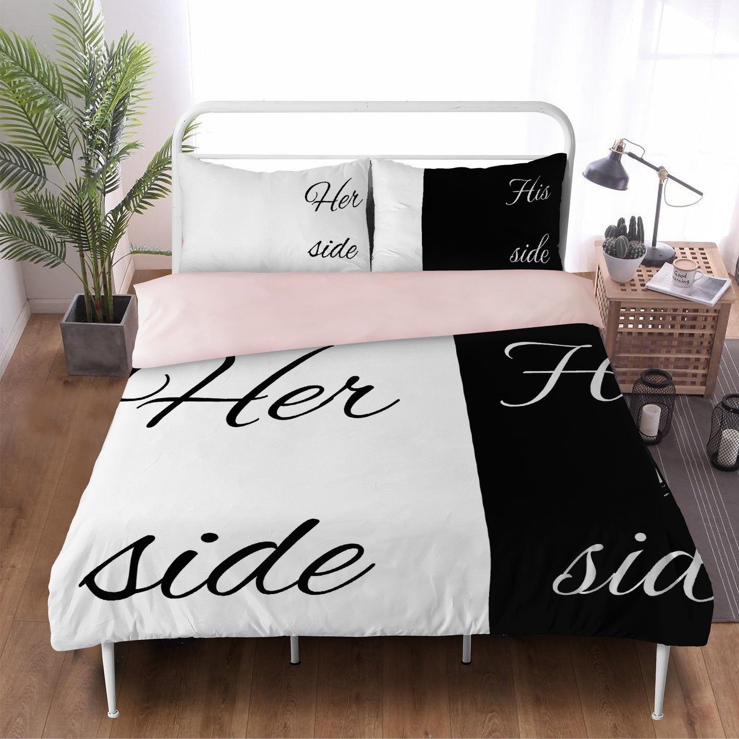 Bedding Her side, His side black and white